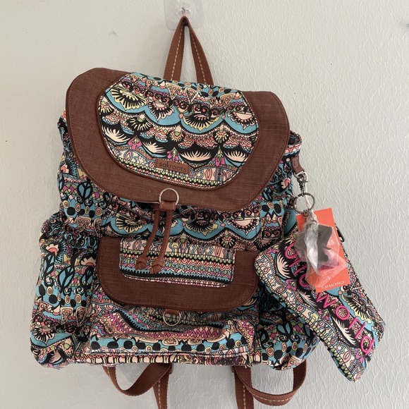 Sakroots Handbags - Sakroots Backpack Artist Circle Drawstring Flap Floral Canvas Tote Boho Net Sak